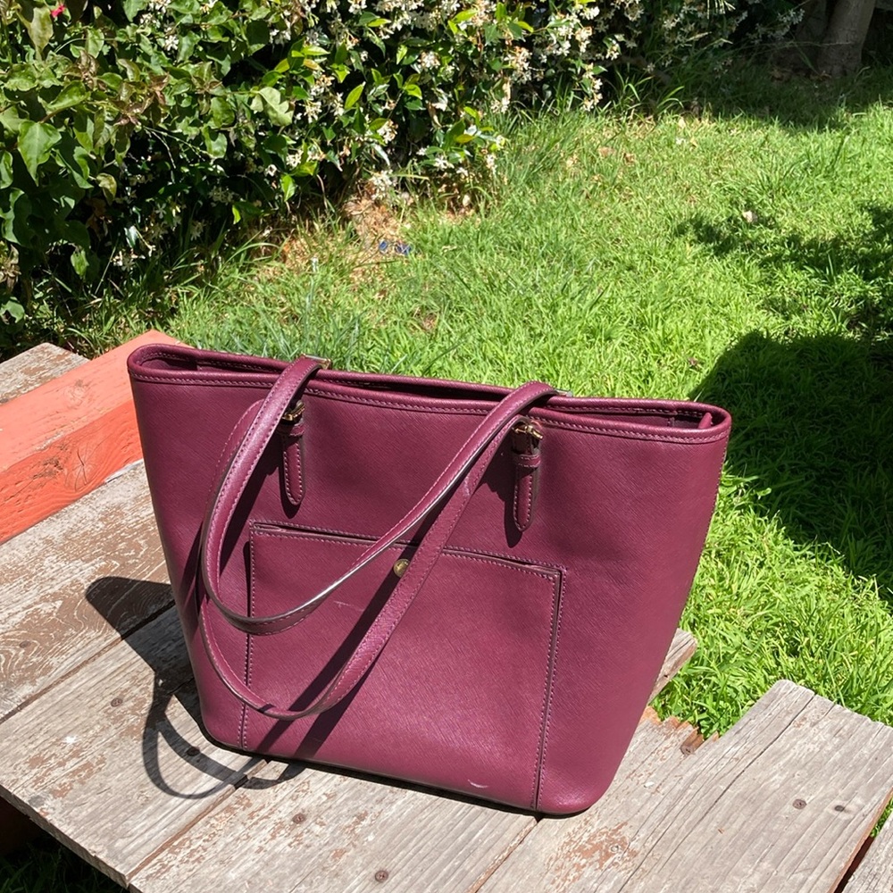 Michael Kors Eggplant Purple Women's Tote Bag structured hard shell textured